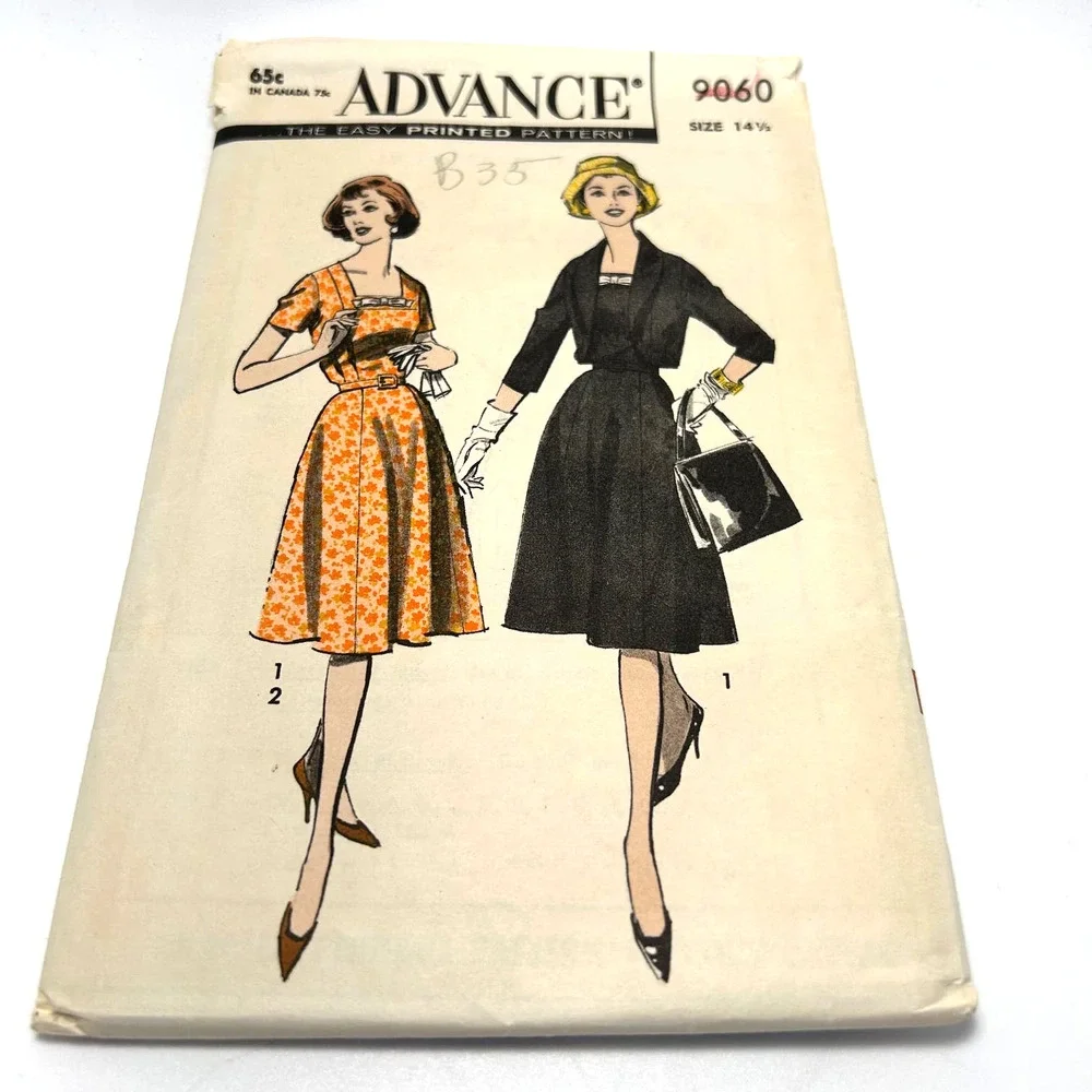 Advance Vintage 1959 Pattern #9060 Half Size Dress and Jacket Size 14.5 HTF RARE